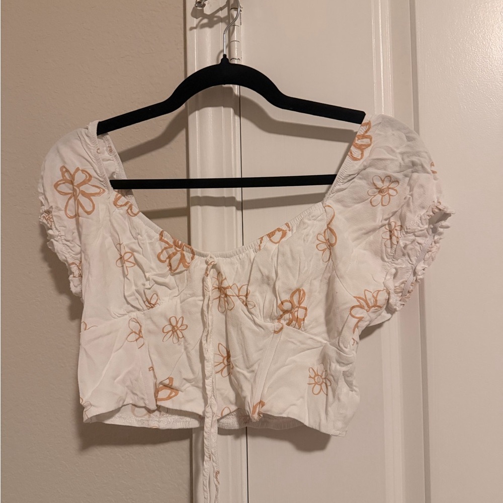 La Hearts White and Orange Floral Crop Top